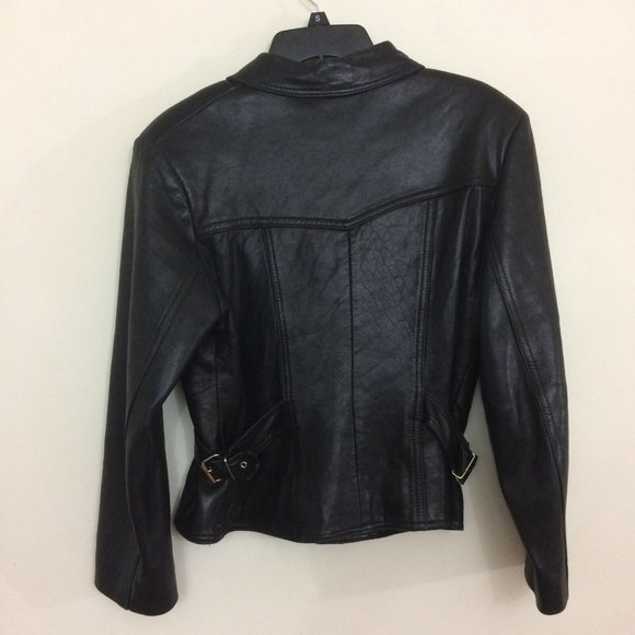 Vintage Laurence Roy Women 100% Lambskin Soft Leather Moto Jacket Small Petite - Picture 3 of 8